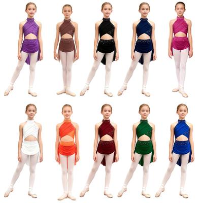 Crianças meninas moderno vestido de dança lírica balé patinação artística ginástica collant bodysuit traje com tiras volta vestido jazz latino
