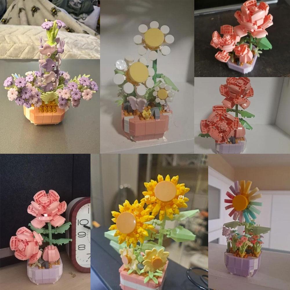 Creative Mini Block Baby Building Blocks Toy Flower Bouquet Block Set Assembly Micro 3d Building Bricks Toys For Kids Girl Gifts