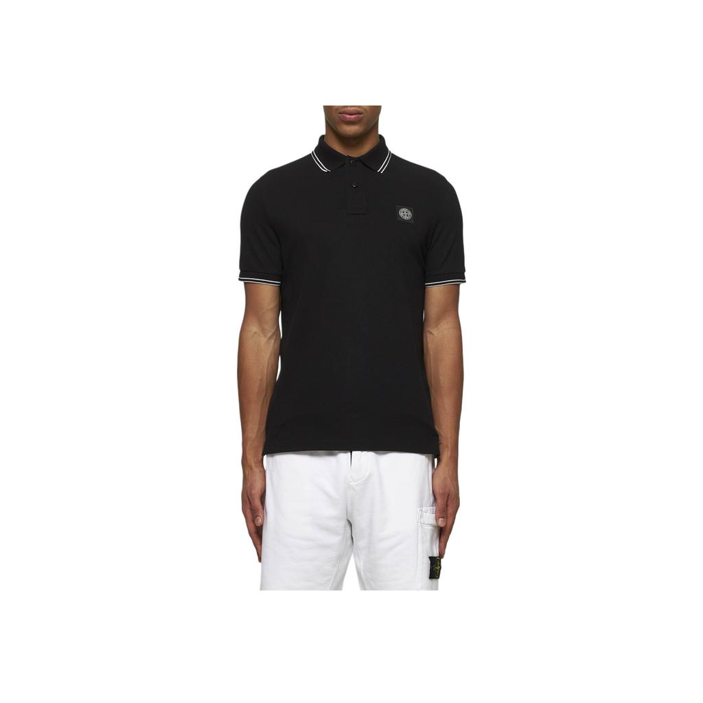 Stone Island Logo Patch Short Sleeve Polo Shirt Men Polo Shirts Black K1S1522002SCS0018-V0029