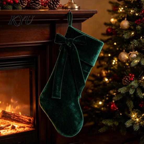 Stockings for Gifts 19 Inch Velvet Christmas Stocking with Bow, Soft Large Fireplace Hanging Decorative Gift Pouches Sock Plush Cuff Mantel,