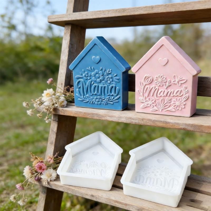 Pack Of 2 Mother Day House Shape Ornaments Silicone Molds For Cement Plasters Craft And Home Decors Gift Making Supplies