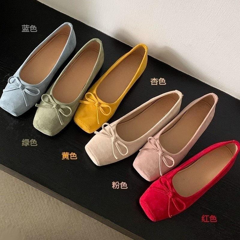 Retro Solid Color Single Shoes Autumn New Light Mouth Bow Grandma Shoes Inner Height Increase One Pedal