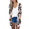 Women's Fashion Loose Casual Pocket Printed Cardigan Seven Sleeve Jacket Top