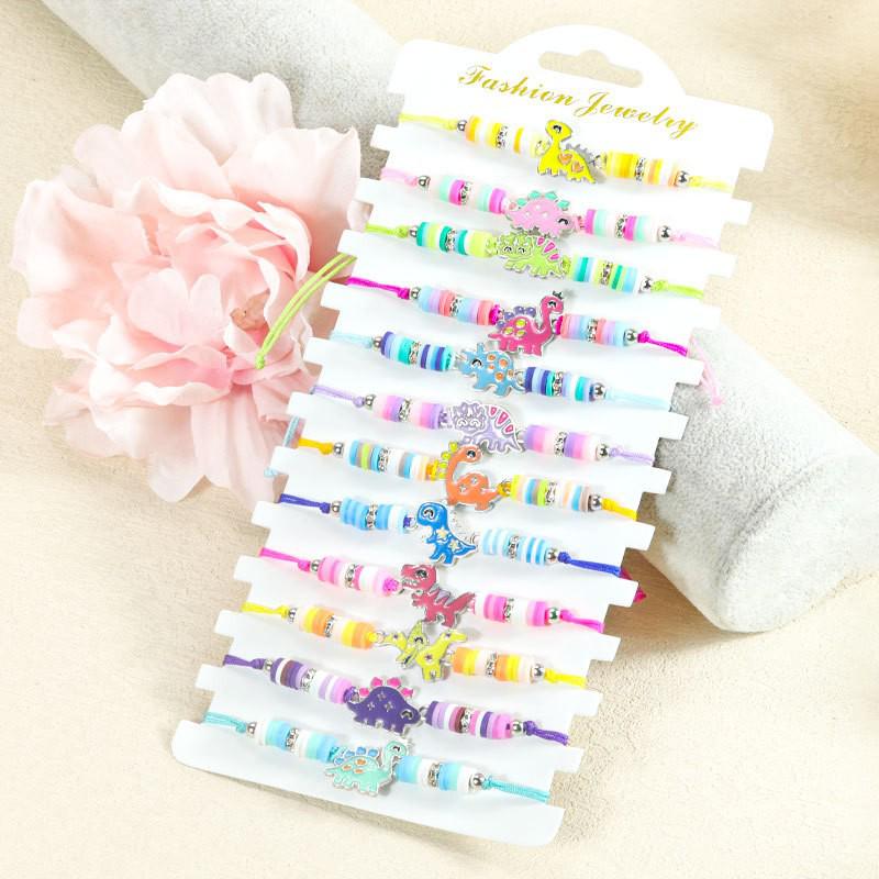 Hot-Selling Cartoon Beaded Bracelet Set: Colorful Unicorn, Butterfly, and Dinosaur Designs for Kids with Polymer Clay Flowers