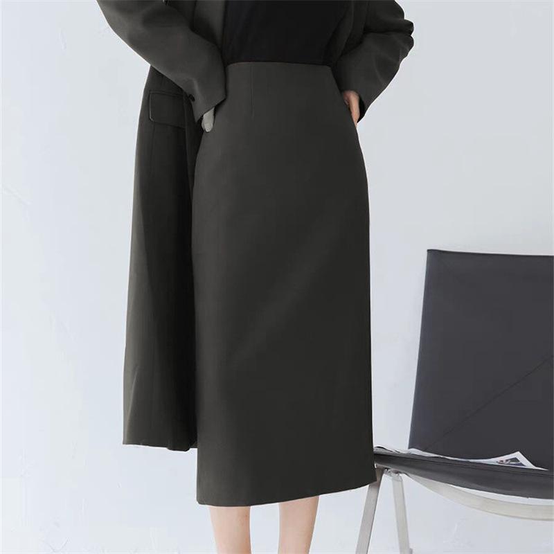 Women's Mid-Length Coffee-Colored A-Line High-Waisted Slit Skirt