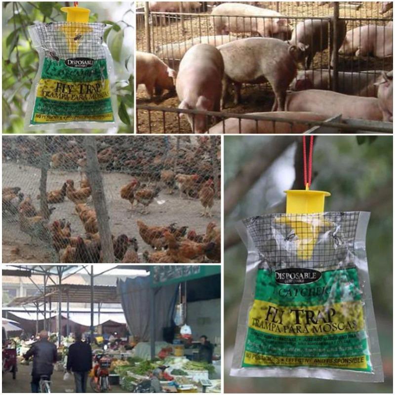 Trappola per mosche sospesa all'aperto Cacciatore di mosche naturale pre-esca Monouso Stalla per cavalli Ranch Cattura mosche Borsa per attirare mosche Strumento repellente per mosche da fattoria