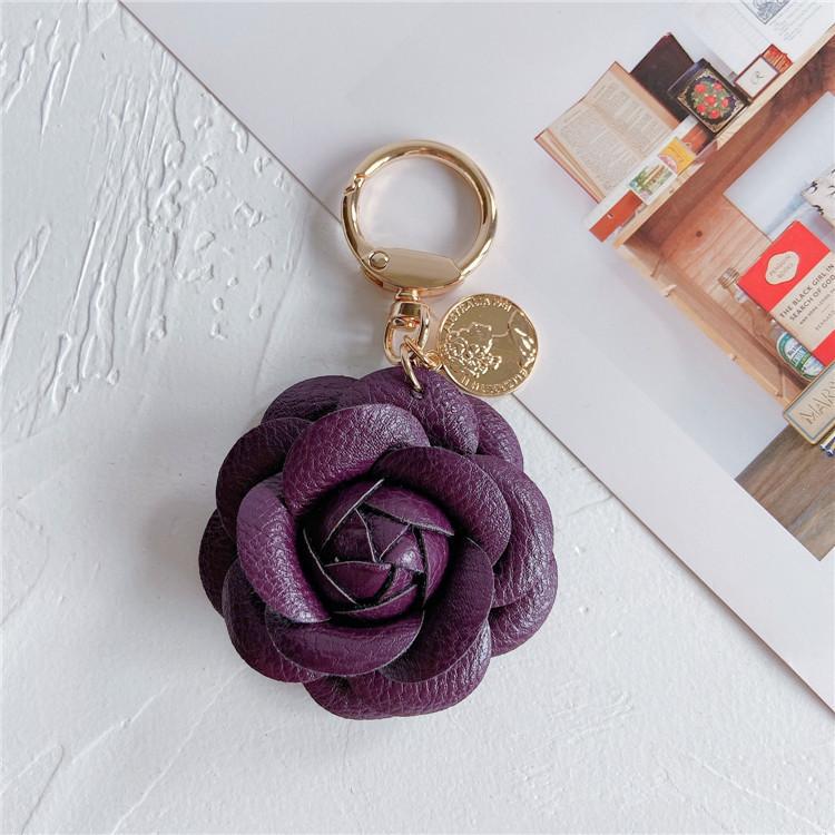 Stylish Leather Tea Flower Car Keyring Adorable Floral Bag Hanging Decoration