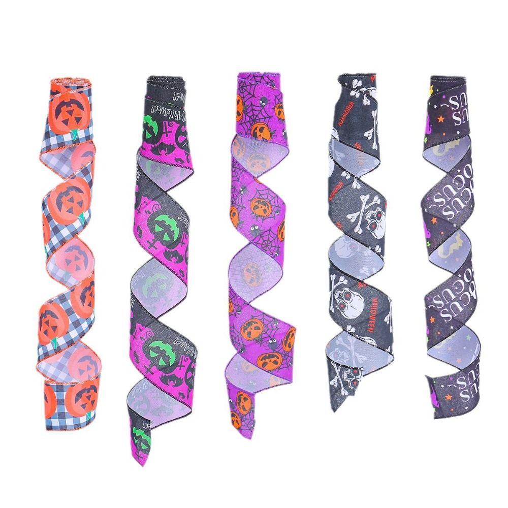 Rubans colorés effrayants pour Halloween, citrouille, crâne, chauve-souris, toile d'araignée, rubans de citrouille à carreaux, tissu exquis
