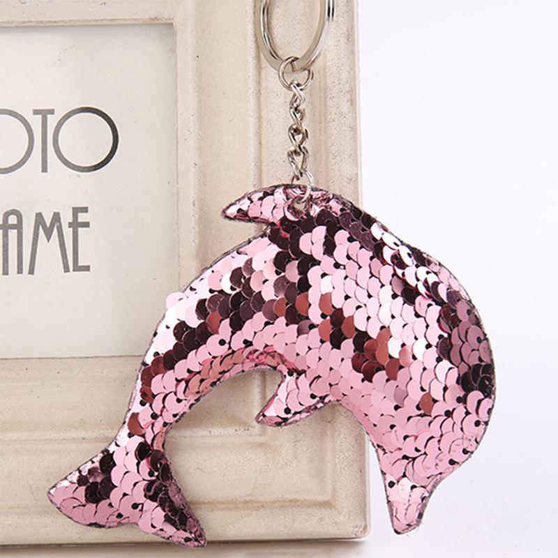 Sequined Bag Hanging Reflective Shiny Dolphin Keychain Ornaments Car Key Ring Pendant