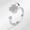 Four Leaf Clover Adjustable Ring Jewelry With Platinum Or Gold Finish For Women