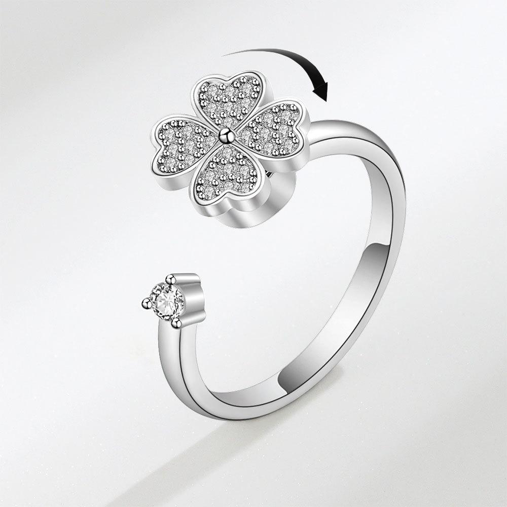 Four Leaf Clover Adjustable Ring Jewelry With Platinum Or Gold Finish For Women