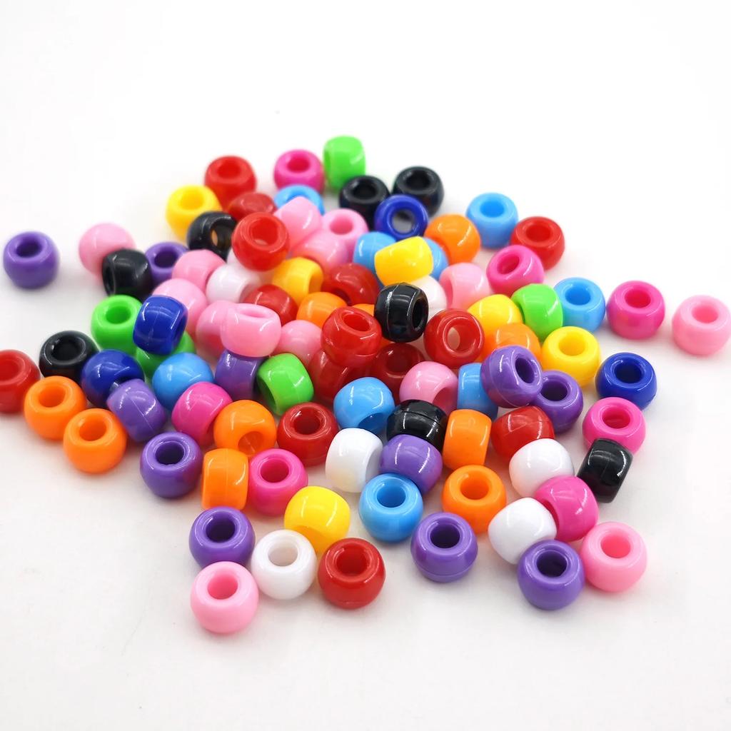 TX40 100Pcs 9mm Colors Minimalist Multicolor Rotundity Acrylic Big Hole Spacer Beads DIY Craft Kid Necklace Bracelets Accessory