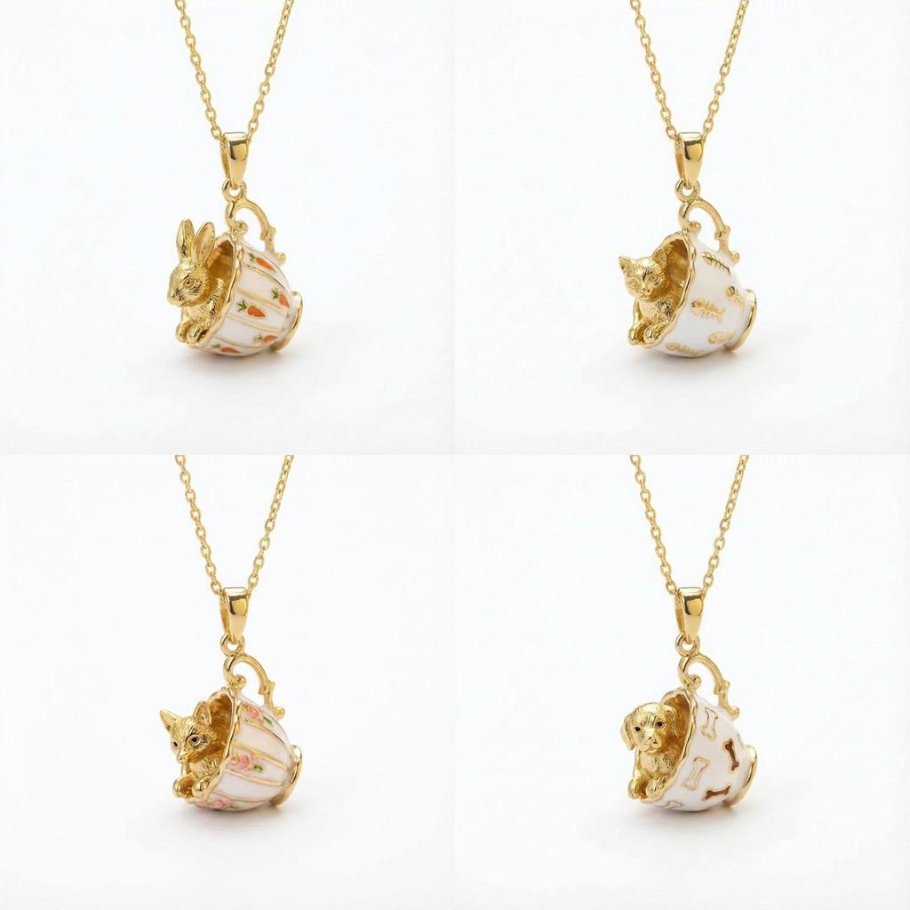 Animal Charm Necklace With Bunny Cat Fox Pendant For Women Gift