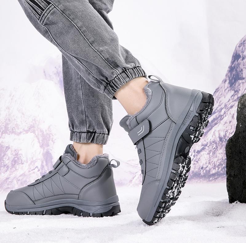 Unisex Plush Snow Boots Waterproof Cotton Shoes Couple Winter Outdoor Walking Ankle Boots Anti-slip Fur-lined Hiking Shoes