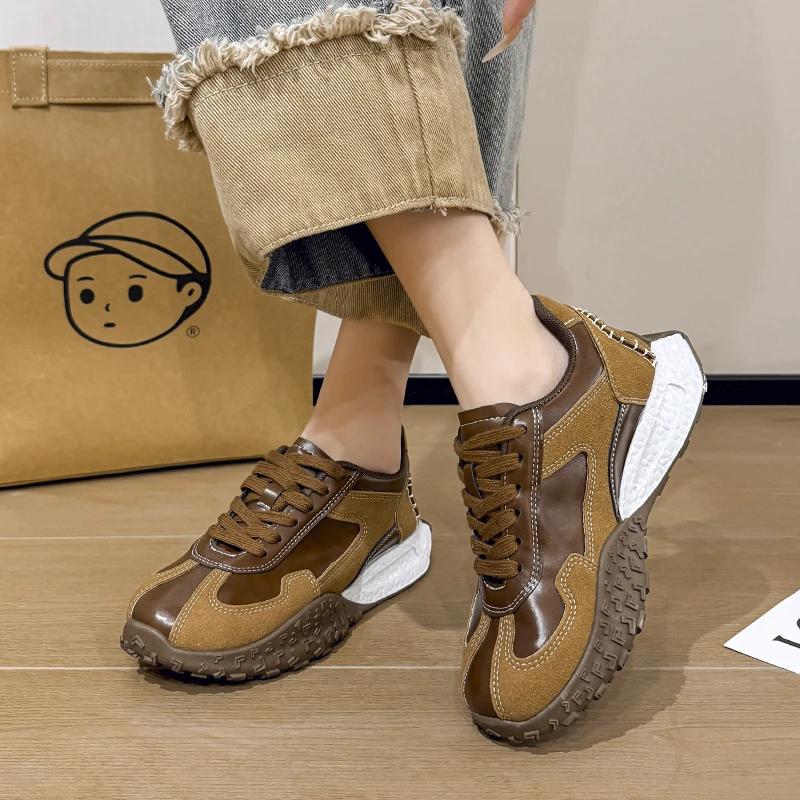 Fashion 2025 Women's Shoes Lace Up Women's Vulcanize Shoes Platform Women Sneakers Round Toe Mixed Colors Outdoor Ladies Casual Shoes