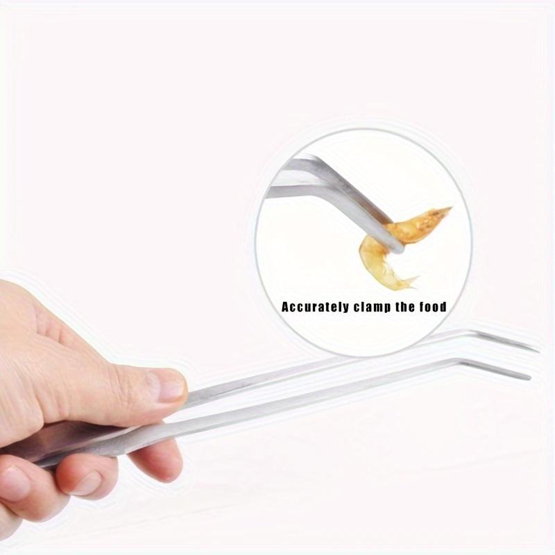1pc Stainless Steel Aquarium Feeding Tongs, 10.6 Inch Curved Tweezers and Straight Forceps, Ideal for Fish Tank Landscaping, Worm Feeding, Reptiles