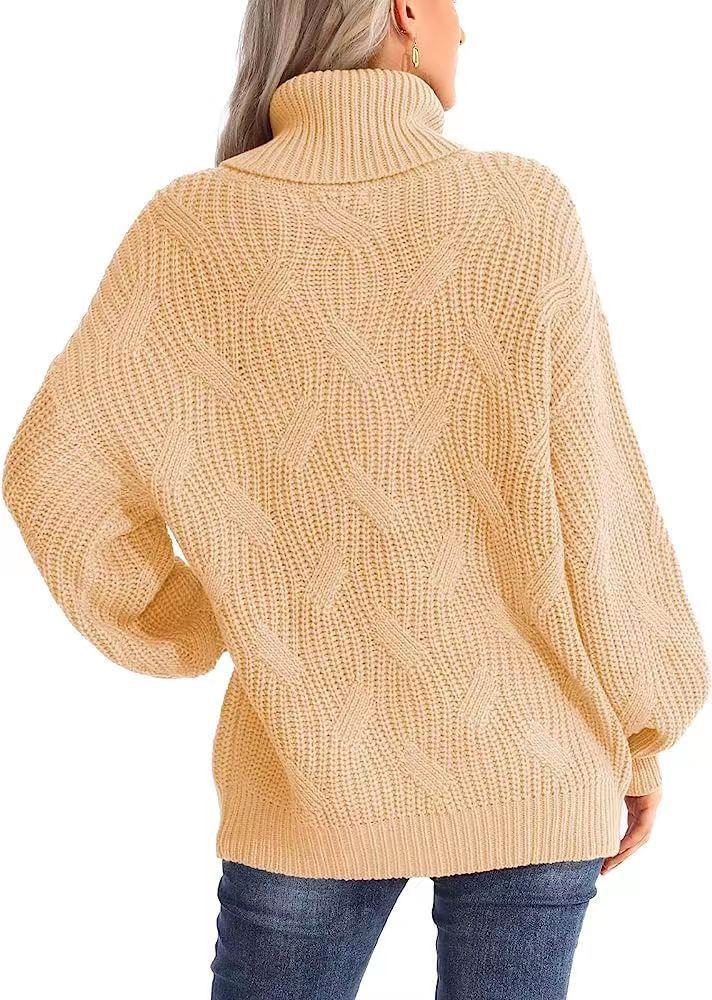 Autumn/Winter 2025 Women's Loose High Neck Cable Knit Sweater Pullover