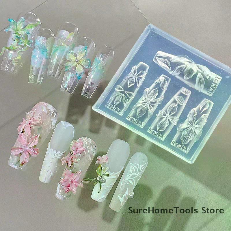 3D Flowers Nail Mold DIY Silicone Nail Tools Hawaii Hibiscus Flower Petal Nail Design Silicone Molds Nail Art Carving Template