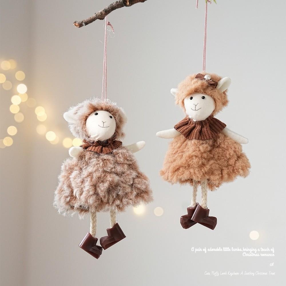 New Fabric Sheep Ornament Ruffle Collar Shape Xmas Hanger Sheep Figure Hanging Cord Holiday Decor Gift Embellish