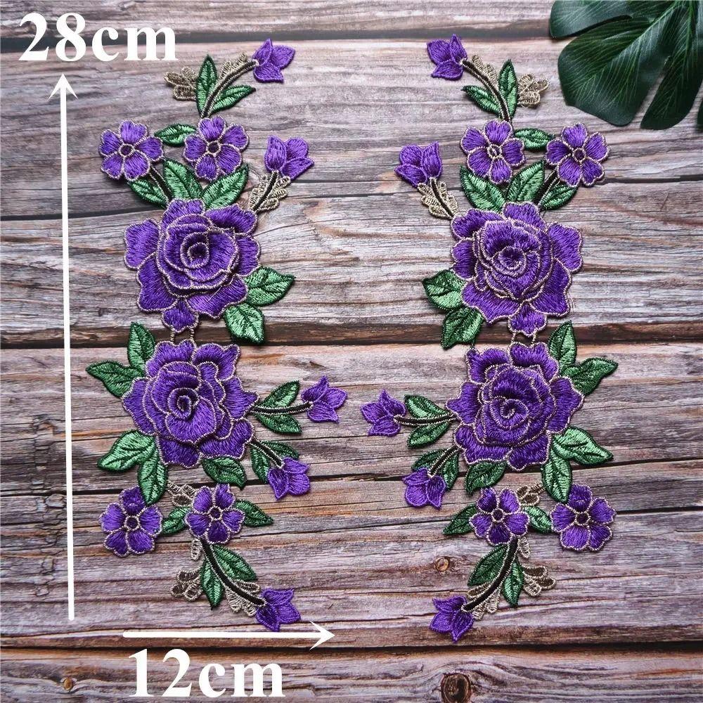 Fashion Elegant 3D Flower Embroidery Flower Applique Blue Purple 12cm x 28cm Sew On Patch Floral Patches Wedding Decoration DIY