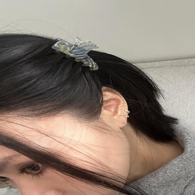 Colorful marble mini hair clip (3color) midnight