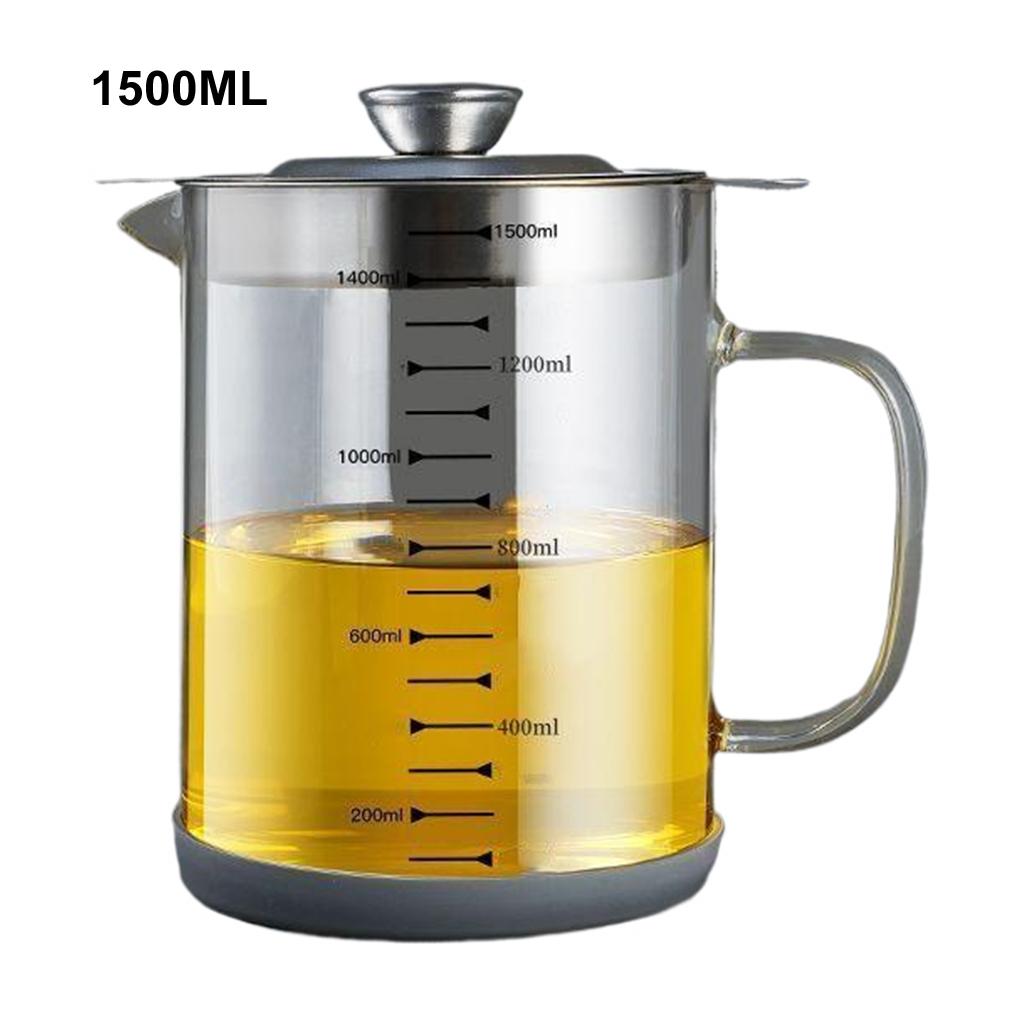1L/1.5L Glass Oil Filter Kitchen Seasoning Tank Oil Tank Impurity Separator Fine Mesh Oil Filter Container Cooking Tool