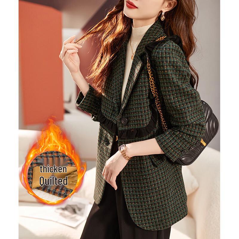 

TERRE BLEUE Women s Plaid Padded Blazer M