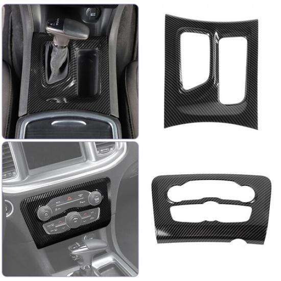 Carbon Fiber Air Conditioner Switch &Gear Shift Cover Trim for Dodge Charger 15+