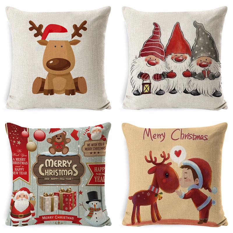 Christmas Linen Pillow Case Home Nap Lumbar Cushion Pillow Sofa Bedside Cushion Pillow Case