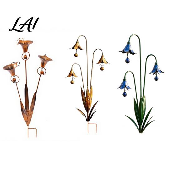 Metal Garden Stake Calla Lily with Bells 24 Inch Triple Flower Wind