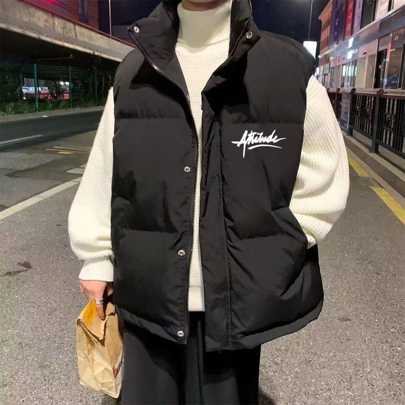 Unisexowa bawełniana kamizelka w stylu koreańskim: Modny stójkowy kołnierz, dopasowany krój, pogrubiony dla ciepła