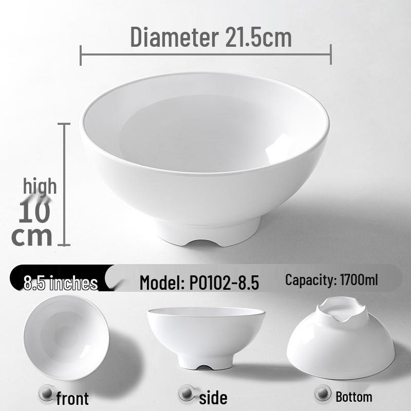 A5 White Melamine Noodle Bowl for Commercial Use – Porcelain-Style Spicy Hot Pot and Wonton Bowl