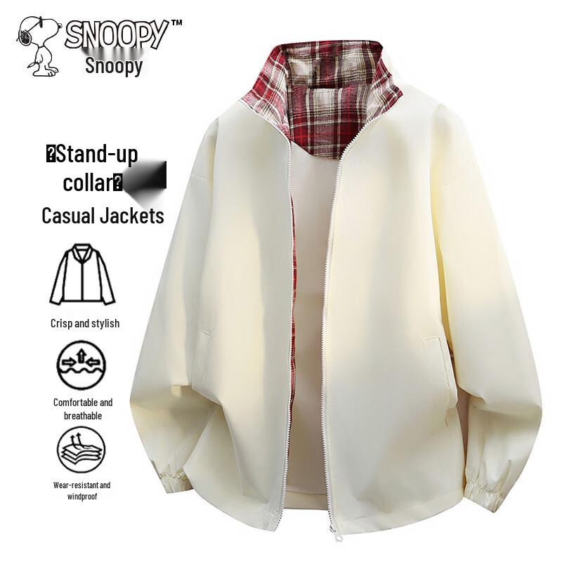 Snoopy Men s Plaid Splicing Stand Collar Jacket 4XL