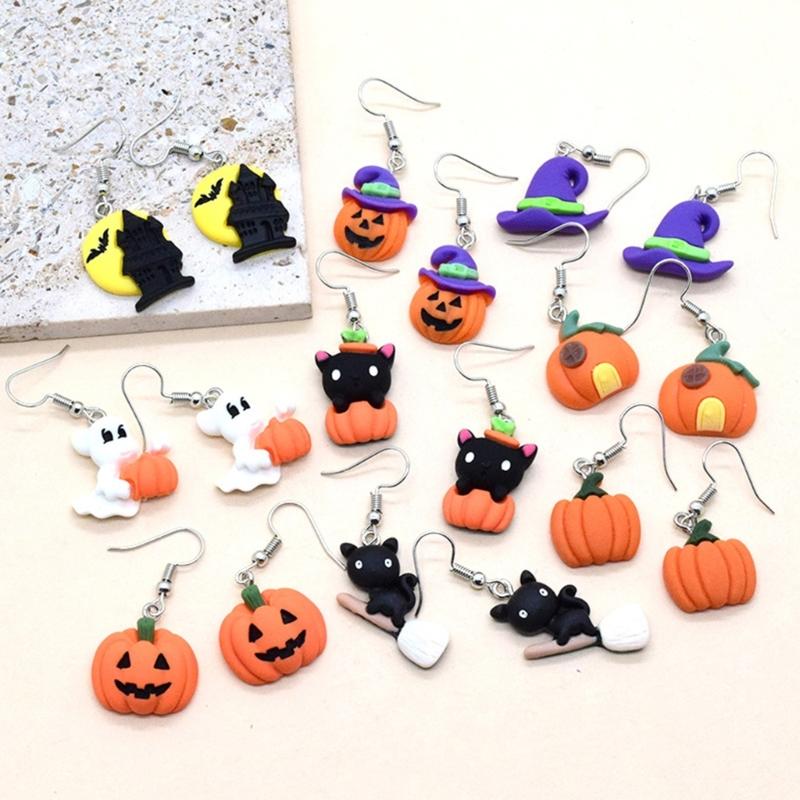 Fashion Halloween Dangle Earrings Pumpkin Cat Hat Earrings Statement Jewelry