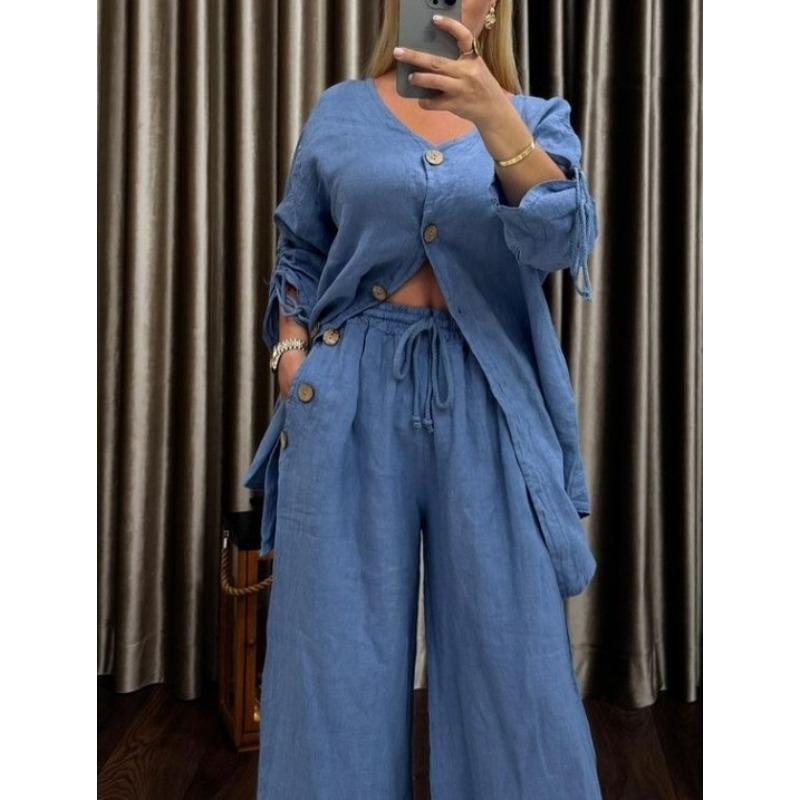 IHUASU Women's Fashion Casual Autumn Winter Long Sleeve V Neck Pants Suits