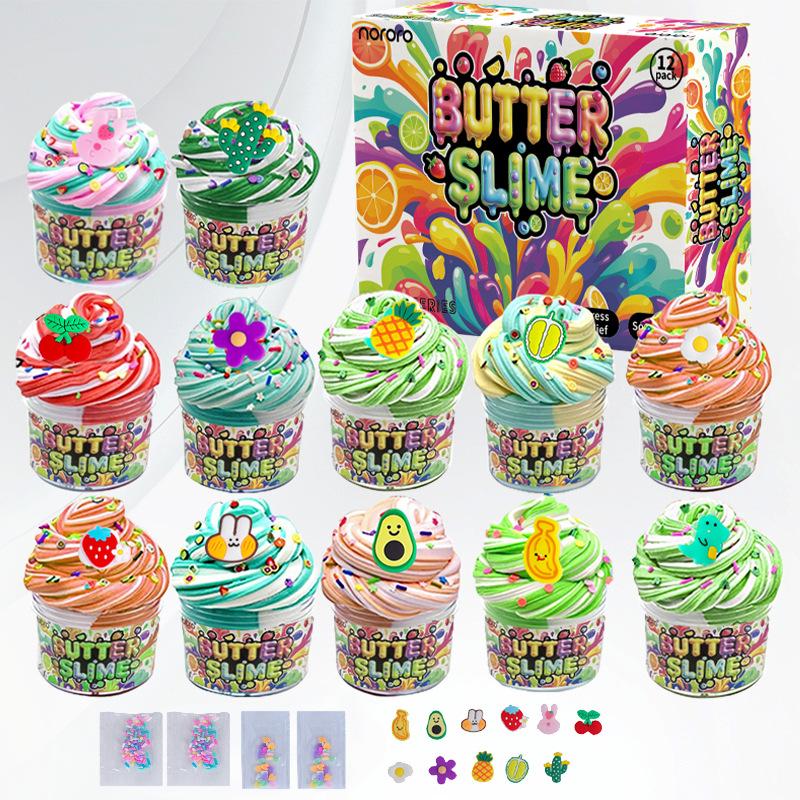 12-farbiges Butter-Schleim-Set Schleim, Zuckerwatte-Schleim, Puff-Gel, Schaum-Gel, Knete