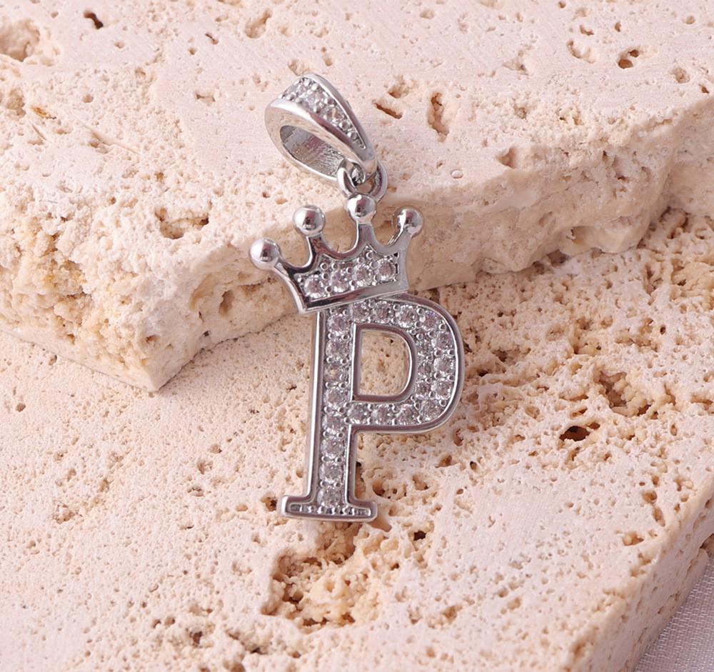 Gold-Plated Crown Rhinestone Letter Pendant Necklace