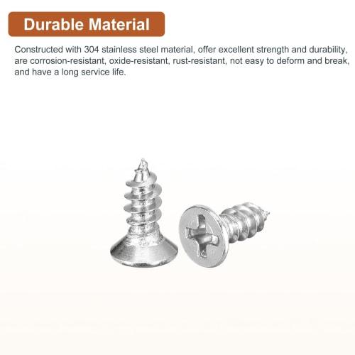 DTGN 100pcs M4x10mm Flat Head Wood Screws, 304 Stainless Steel Cross Head Self-Adhesive Nails - Ideal for Woodworking and Furniture - Silver