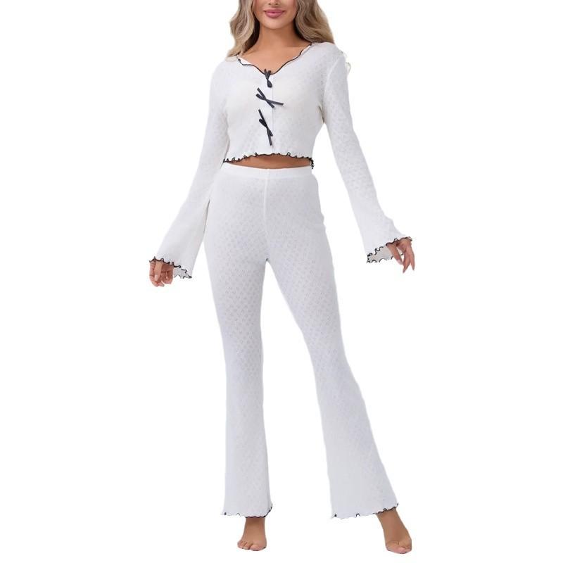 European and American Fashion High-end Long-sleeved Trousers, Exquisite Pajama Sets, Knitted and Comfortable Loungewear