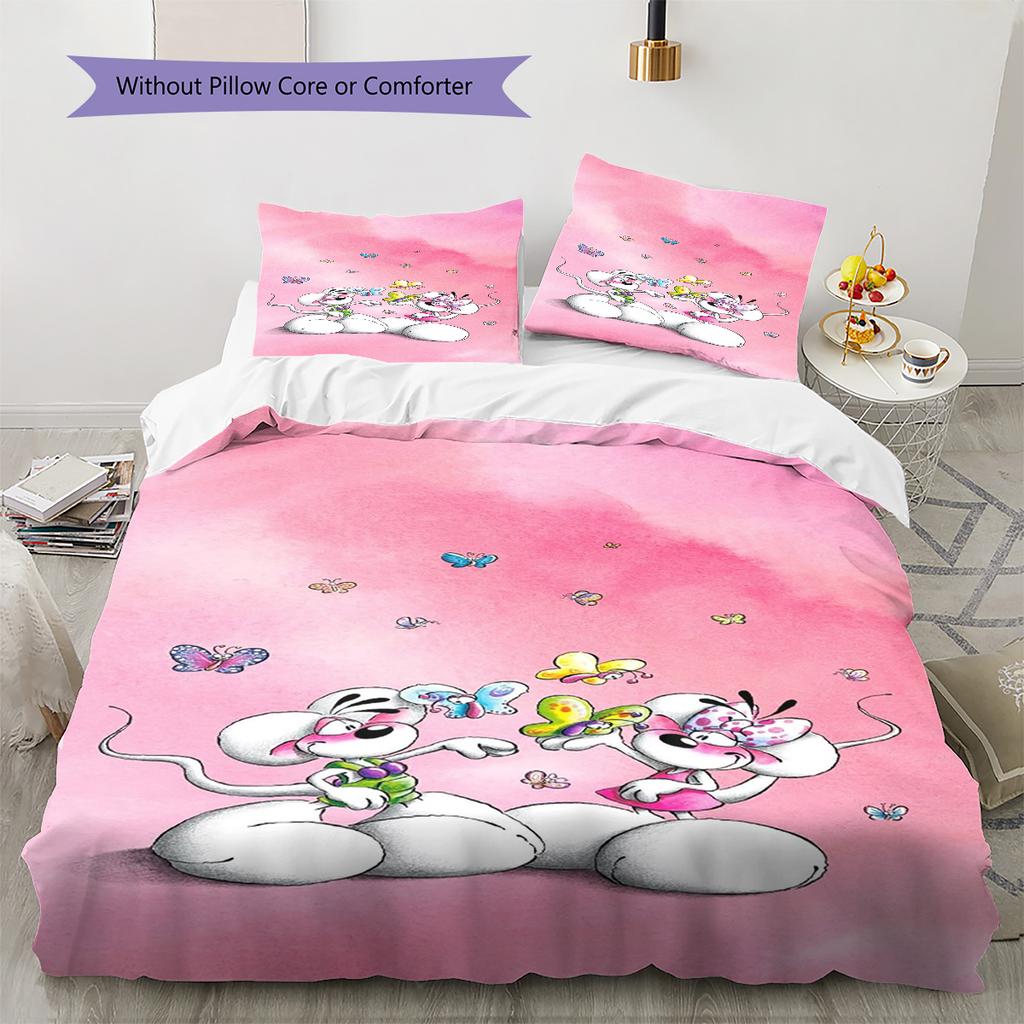 Diddl Pattern Bedding,Quilt Set Quilt Cover Pillowcase Home Birthday Gift (1 * Duvet Cover + 2 * Pillowcase, Without Core)