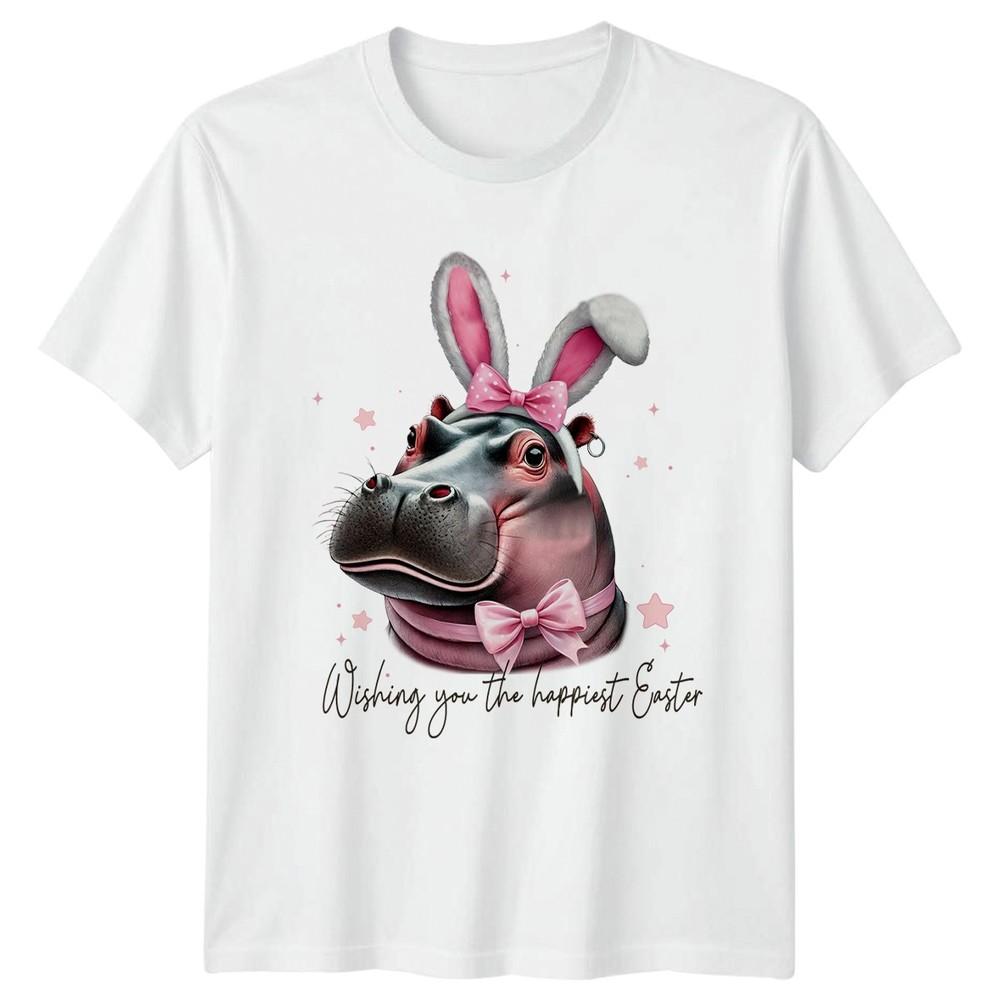 Wishing You The Happiest Unisexs TShirt Hippo Bunny Easter S