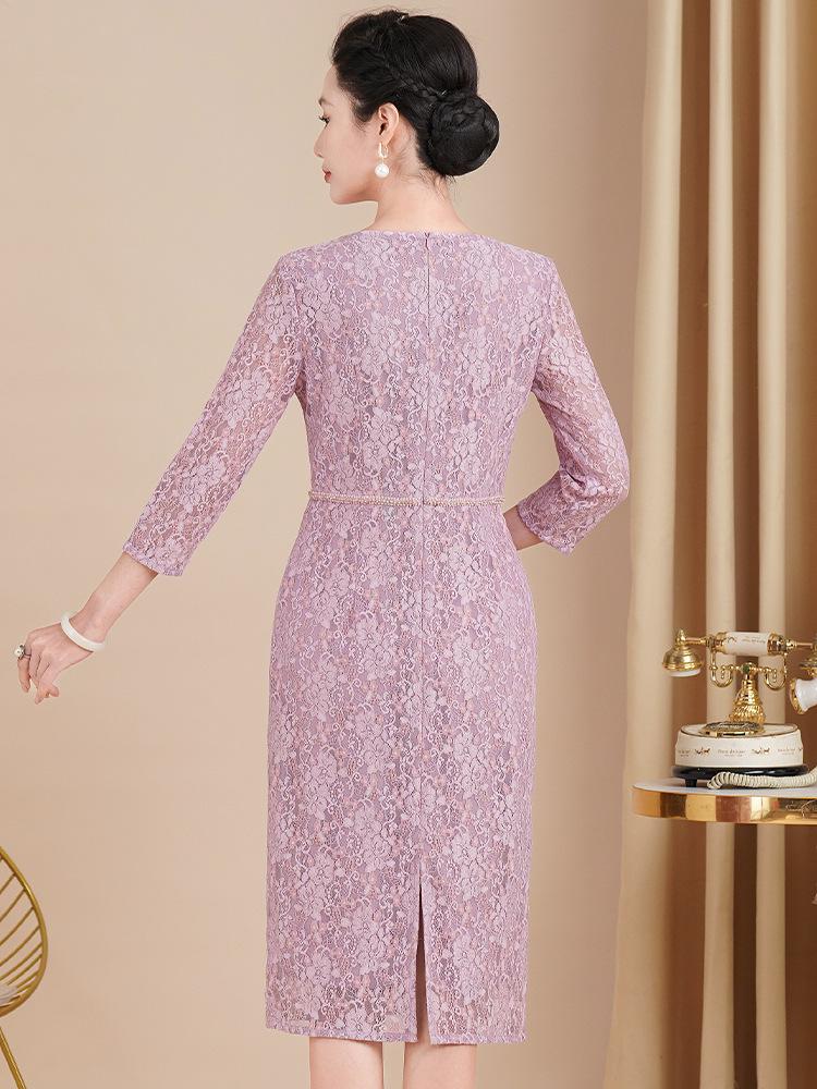 Purple 2025 Spring Mother-of-the-Bride Formal Three-Quarter Sleeve Dress Plus Size