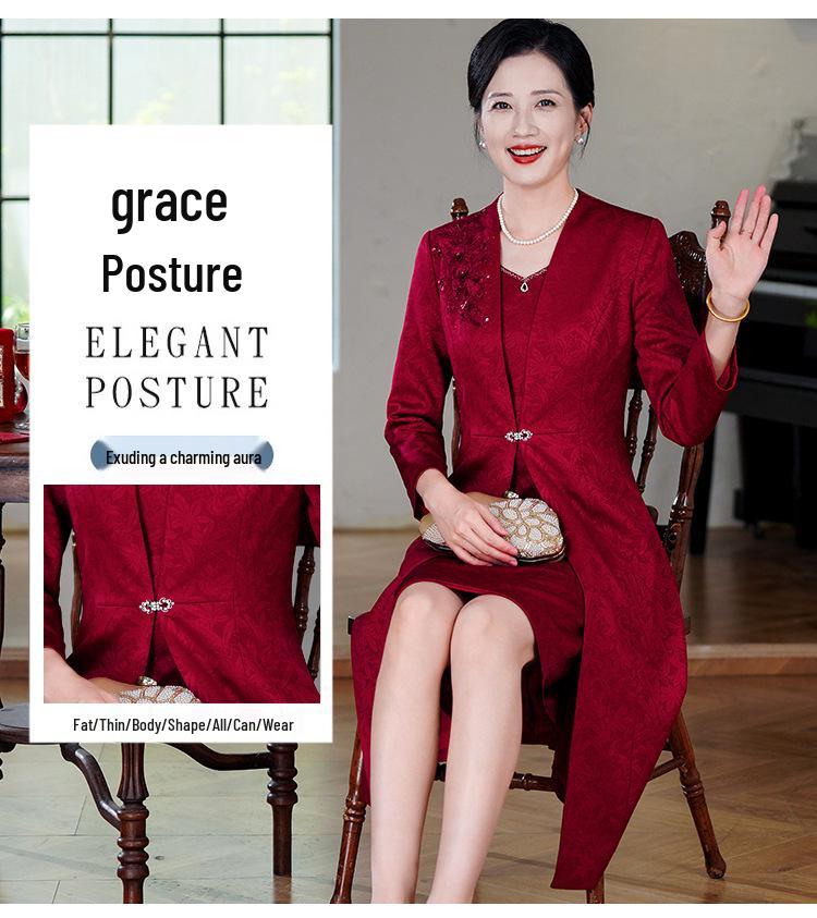 Elegant Two-Piece Mother of the Groom Dress for Autumn/Winter – Slim Fit, Plus Size Available