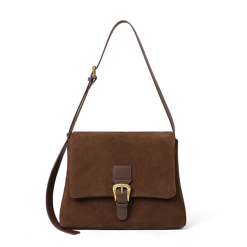 Women's Genuine Leather Crossbody and Shoulder Bag - 2026 Spring/Autumn Collection, Exquisite Suede with High-End Texture