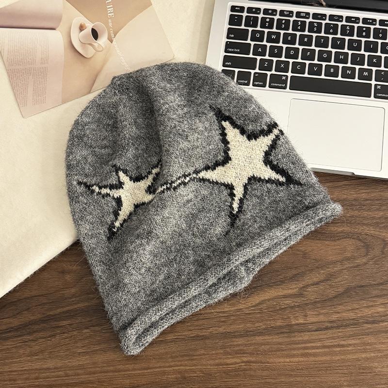 Pile hat women's autumn and winter crimping cold hat retro winter warm knitted hat