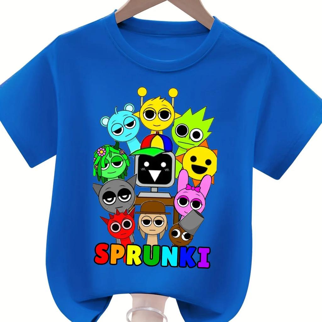 Sprunki Kids Tshirt Fashion Cartoon Figure Boys Girls Clothes Summer Round Neck Short Sleeve Tshirt Sprunki Childrens Clothing