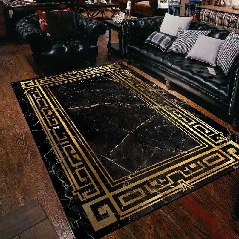 Leichter Luxus Schwarz Gold Teppich Wohnzimmer Marmor Dekoration Sofa Couchtisch Bereichsteppiche Zuhause Schlafzimmer Rutschfest Büro Fußmatten