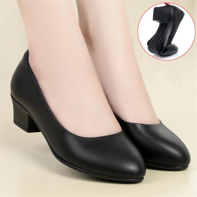 Women High Heel Shoes Ladies Pumps Fashion Soft Leather Professional Work Shoes Women Round Toe Thick Heel Shoes