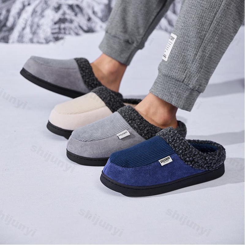 Fashion Couple Home Cotton Shoes Winter Plush Thicken Women Cotton Slippers Lightweight Comfortable Soft Sole Men Non Slip Casual Flats