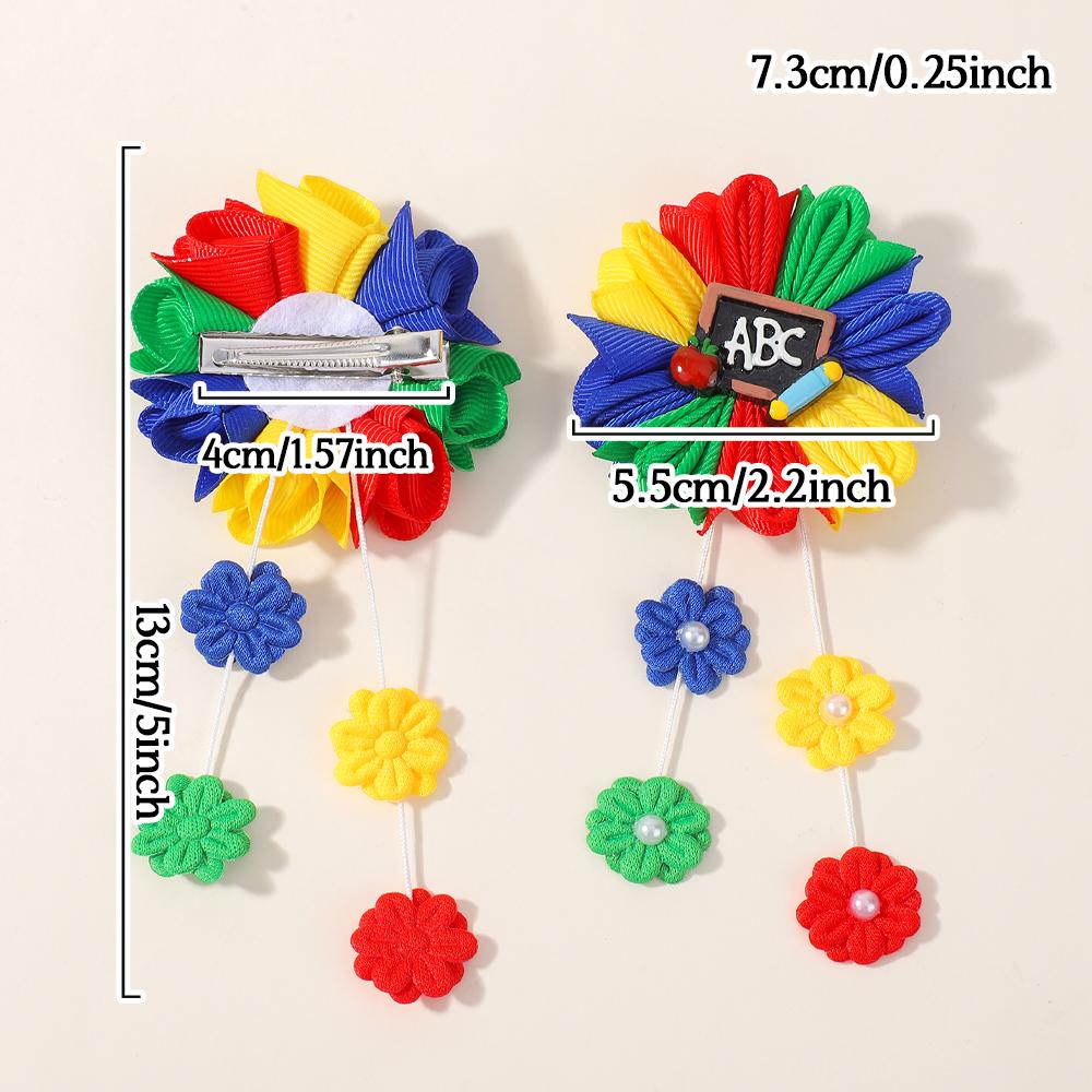2pcs/set Rainbow Flower Tassel Hair Clips for Girls Back To School Barrettes Hairpins Cute Headwear Hair Accessories s